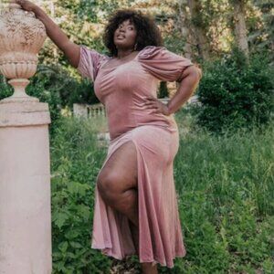 JessaKae Wmn Dusty Mauve Velvet Puff Sleeves Square Neck Eloise Midi Dress NWT